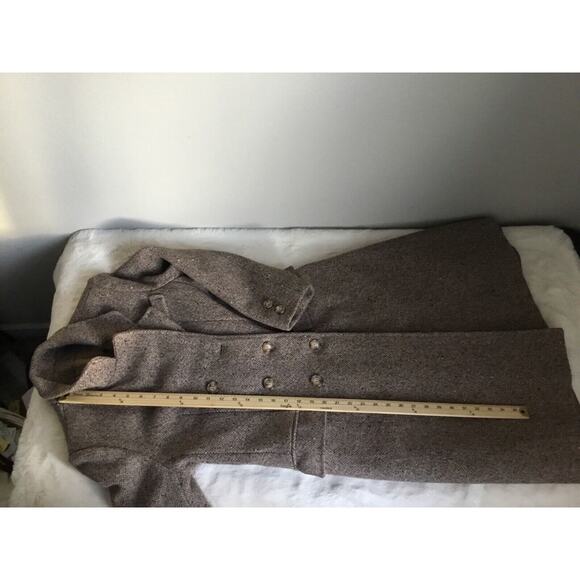 100% Wool Pea Coat Button Down Waist Sinch No Brand Long Warm Vintage - Picture 11 of 12